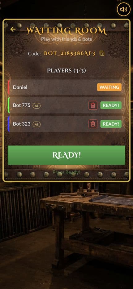 Quiz Empire mobile lobby with three players